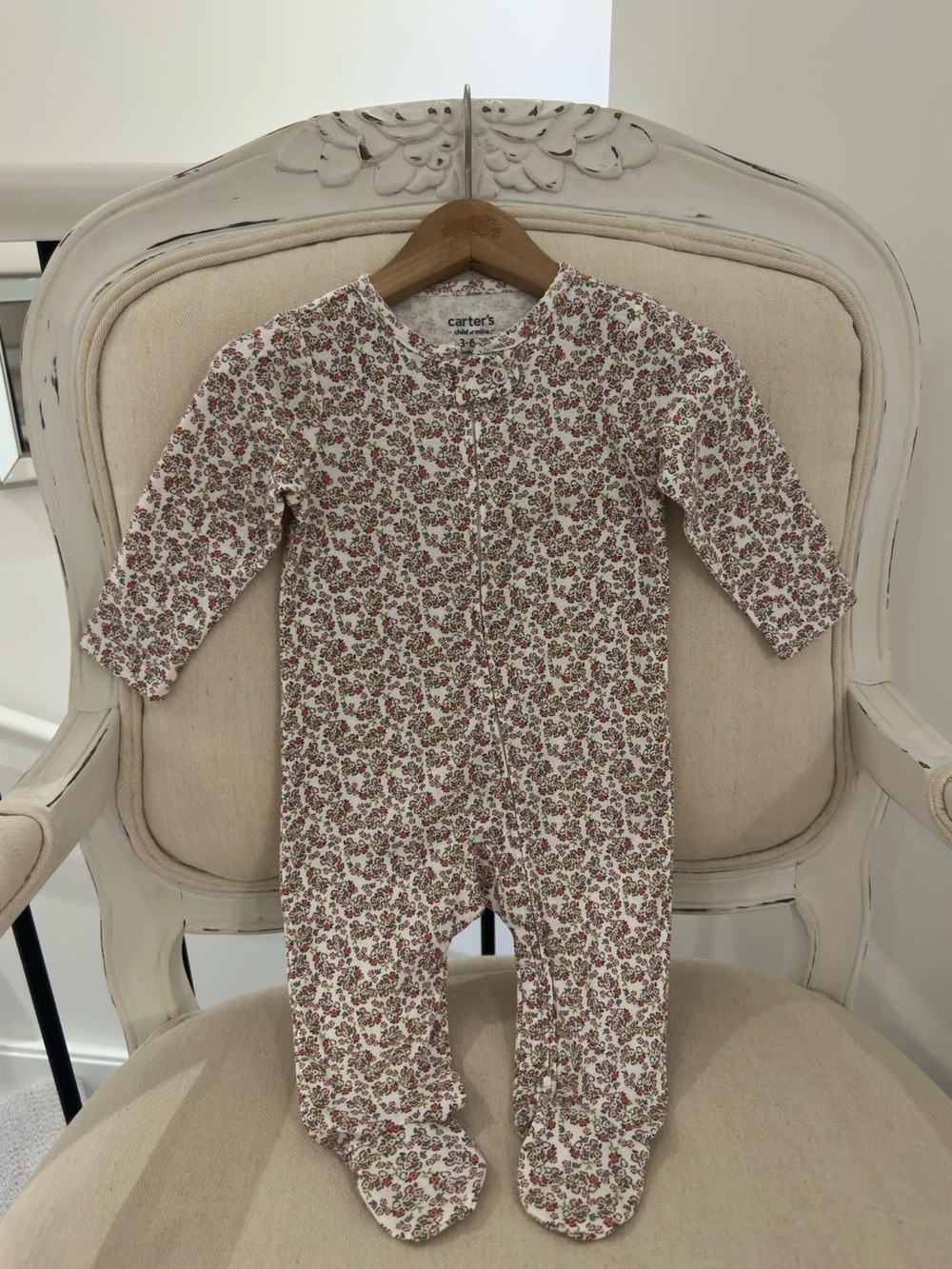 🤍 3~6 Mth Cottage Core Floral Print Footed Sleeper in Ivory NWT